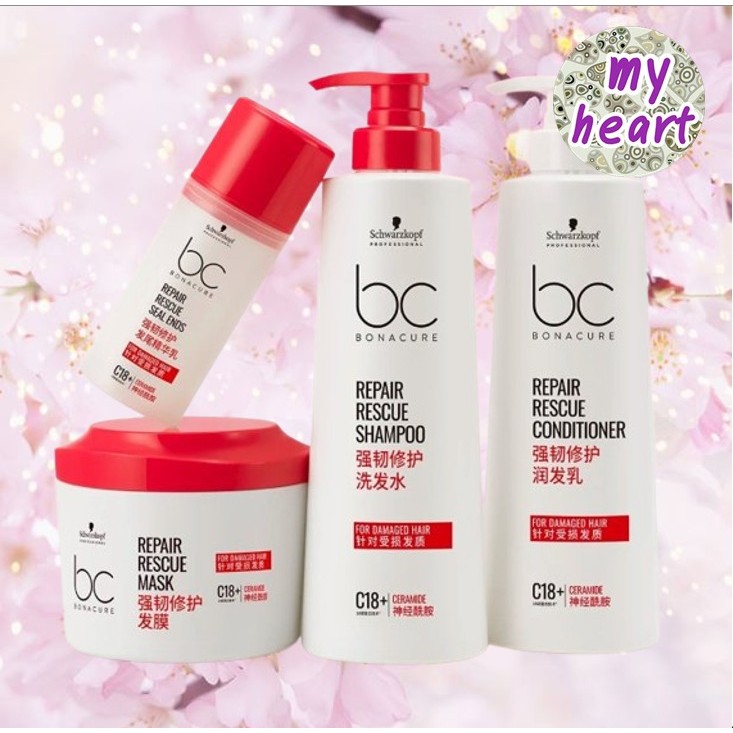 (New) Schwarzkopf BC Repair Rescue Shampoo/Conditioner/Mask/Seal Ends เหมาะสำหรับผมแห้งเสีย มอบความนุ่มลื่นให้เส้นผม