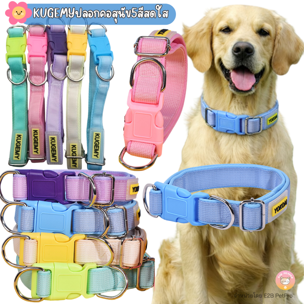 KUGEMY ปลอกคอสุนัข5สีสดใส ผ้านุ่ม สายทอคุณภาพสูง แข็งแรงทนทาน C080