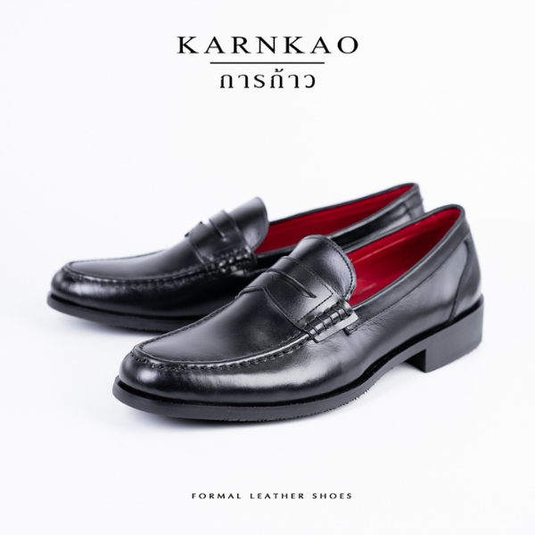 การก้าว รองเท้าทางการ รองเท้าโลฟเฟอร์ คัทชู ใส่ทำงาน หนังวัวแท้ 100% PENNY LOAFER สีดำ รุ่น KK06