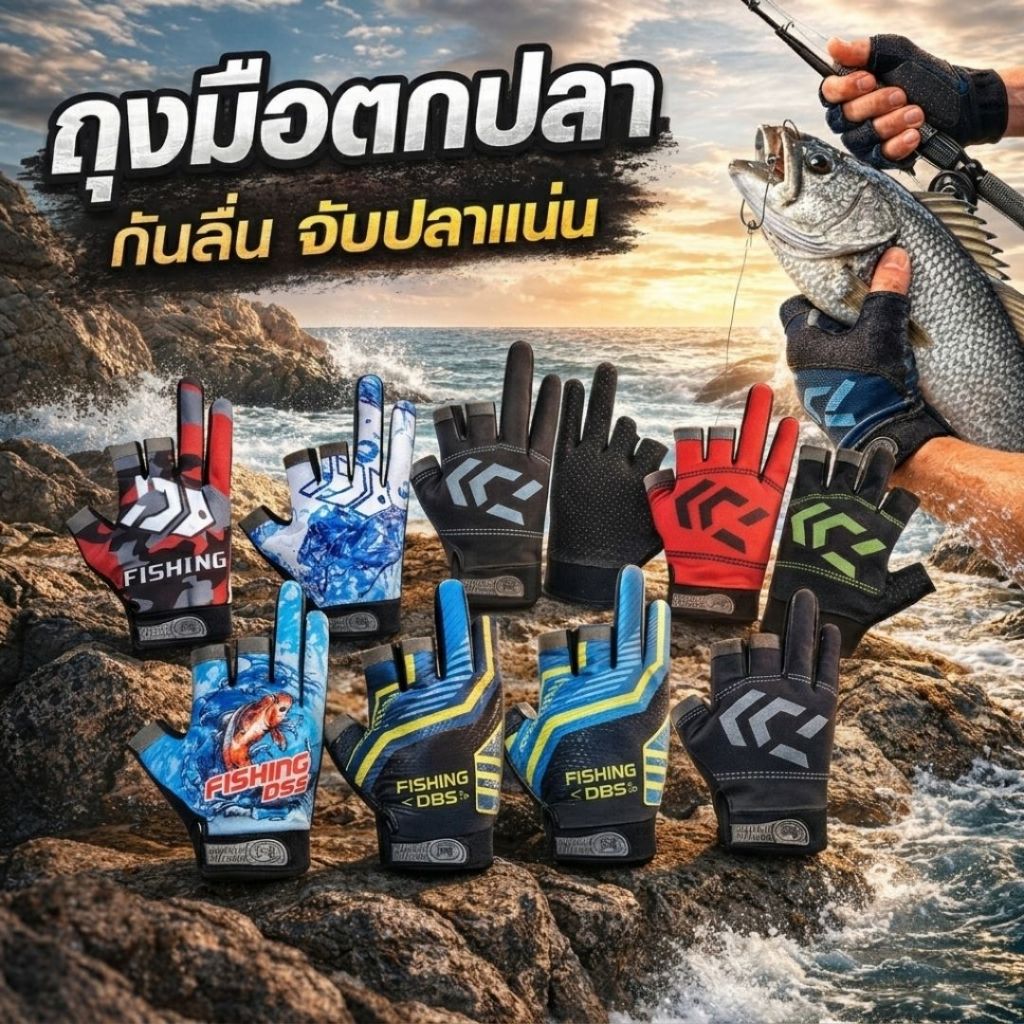 ถุงมือตกปลา กันคม กันหนาม จับปลาไม่ลื่น สำหรับงานหนัก กลางแจ้ง
