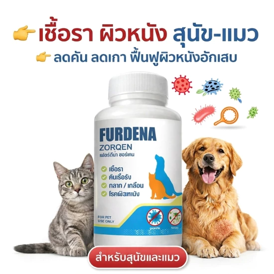 FURDENA เสริมอาหารสุนัข แมว สร้างภูมิ ยับยั้ง เชื้อรา ขนร่วง บรรจุ 15-30 caps.