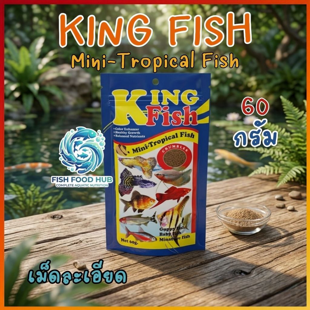 King Fish 60 กรัม ซองน้ำเงิน Mini-Tropical อาหารปลาเม็ดละเอียด เหมาะสำหรับปลาสวยงามขนาดเล็ก ราคาถูก Shopee Lazada