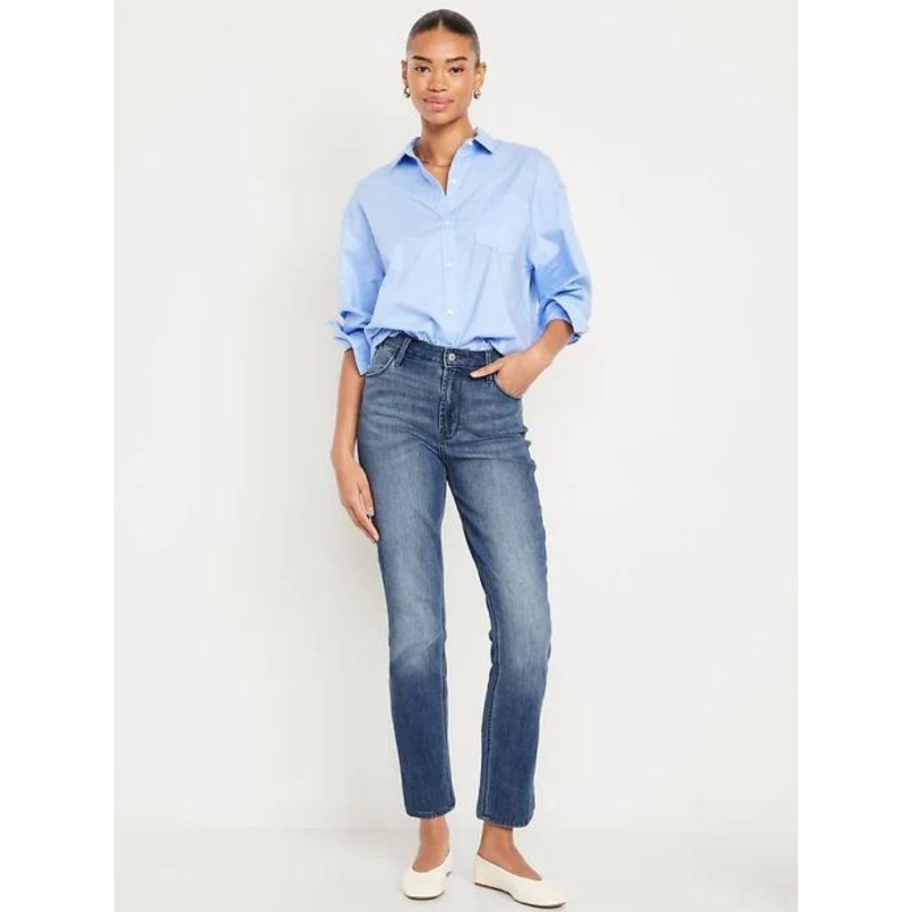 Old Navy High-Waisted Wow Straight Ankle Jeans กางเกงยีนส์ เอวสูง ทรงขาเล็กตรง ผ้านุ่มยืดได้ ซิปหน้า
