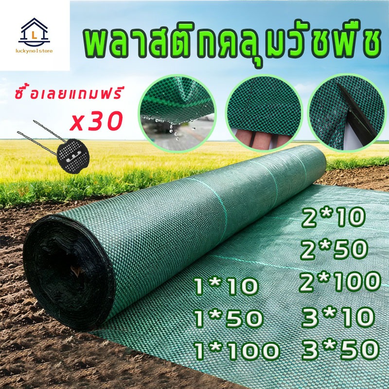 ผ้าป้องวัชพืช เขียวดำ หนา70g/㎡ ฟรี! ตะปูรูปยู 30 ชิ้น คุณภาพสูง ทนทาน สำหรับการปลูกพืช ถักPP