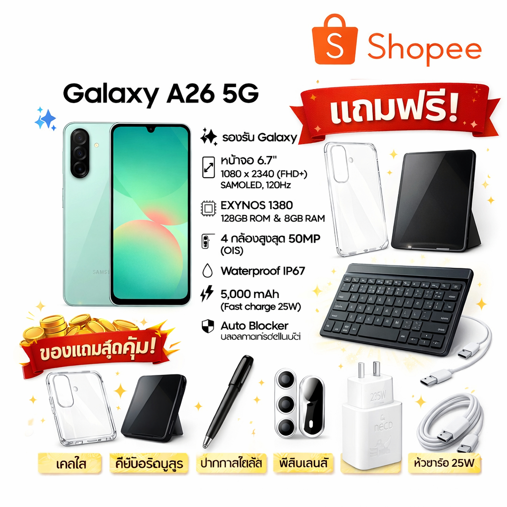🔥สมาร์ทโฟน 5G🔥A26 5G 8/256GB หน้าจอ 6.7" แบตเตอรี่ 5,000 mAhแบตเตอรี่มีความจุเพียงพอสำหรับการใช้งานตลอดทั้งวัน และเทคโนโ