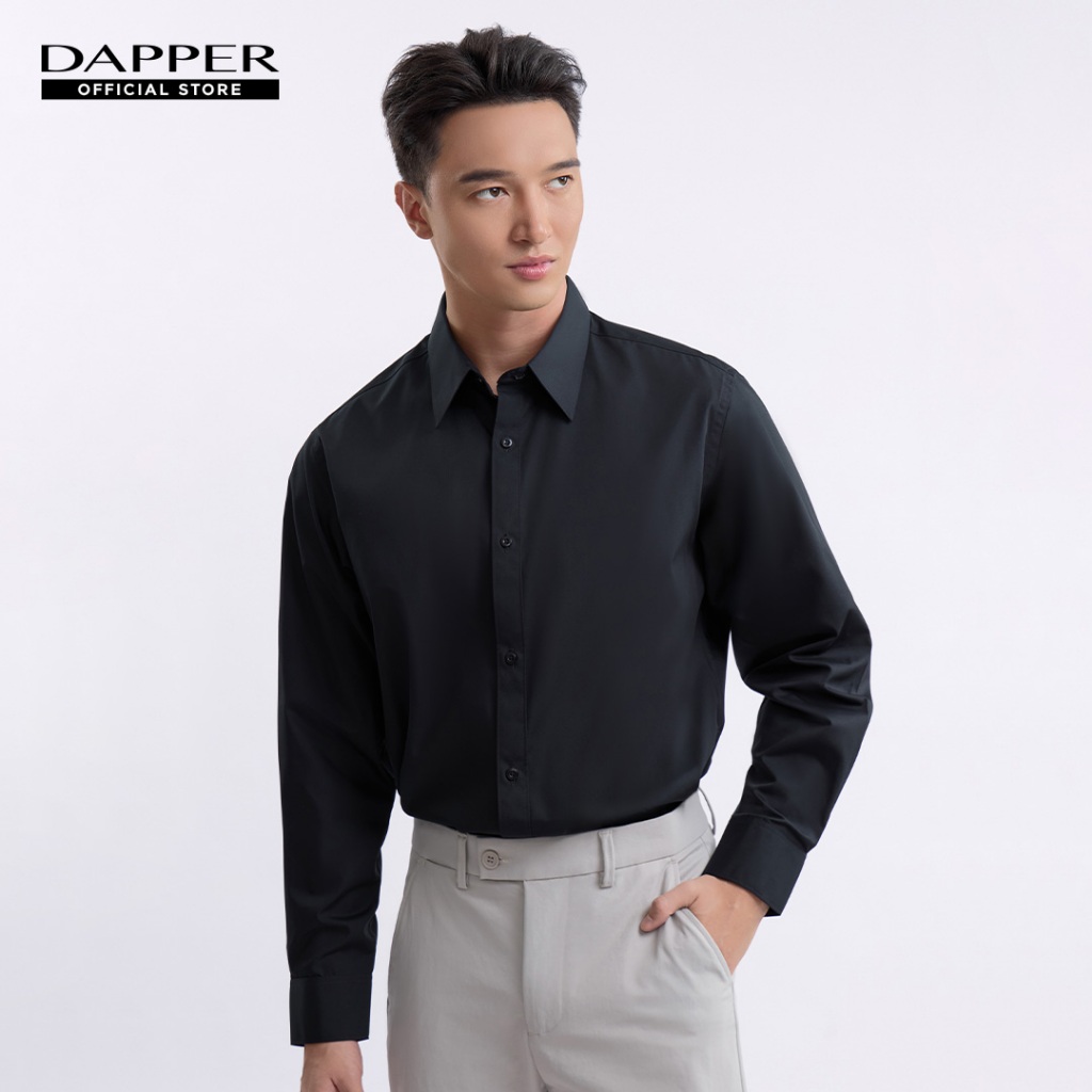 DAPPER เสื้อเชิ้ตแขนยาว Cotton Blend ผ้านุ่มลื่น ยับยาก ทรง Regular-Fit สีดำ (BSL/BK/979TE)