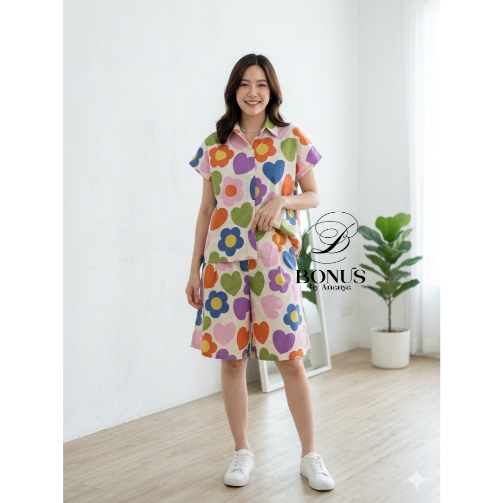 ชุดเซ็ตเสื้อปกเชิ้ต ชายตรงผ่าข้าง ผ้าคอตตอลญี่ปุ่น ป้ายBonus by Ananya 842569