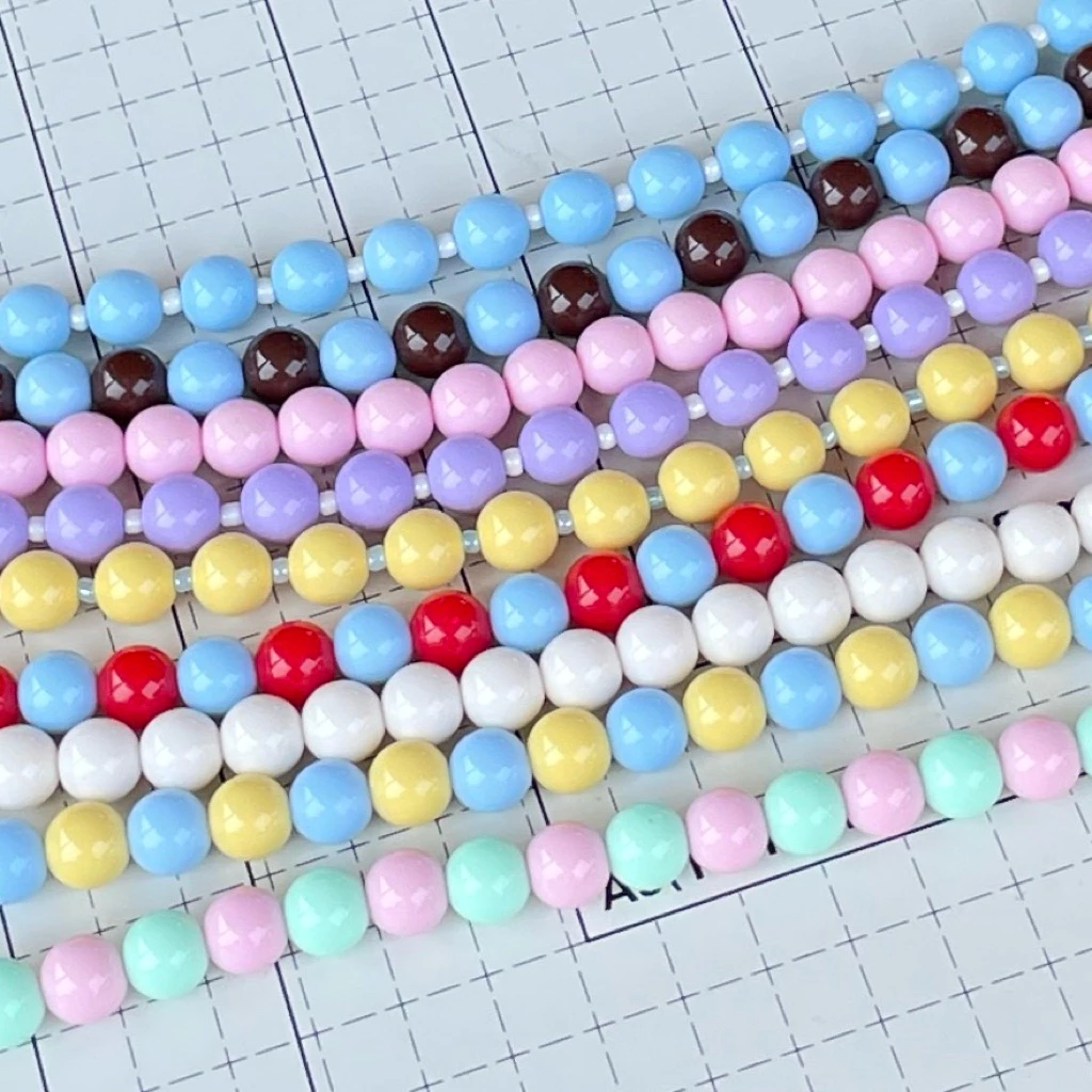 สร้อยคอลูกปัดกลม เม็ดใหญ่ Polka dot สร้อยลูกปัดอะคริลิค กลม สีสันสดใส