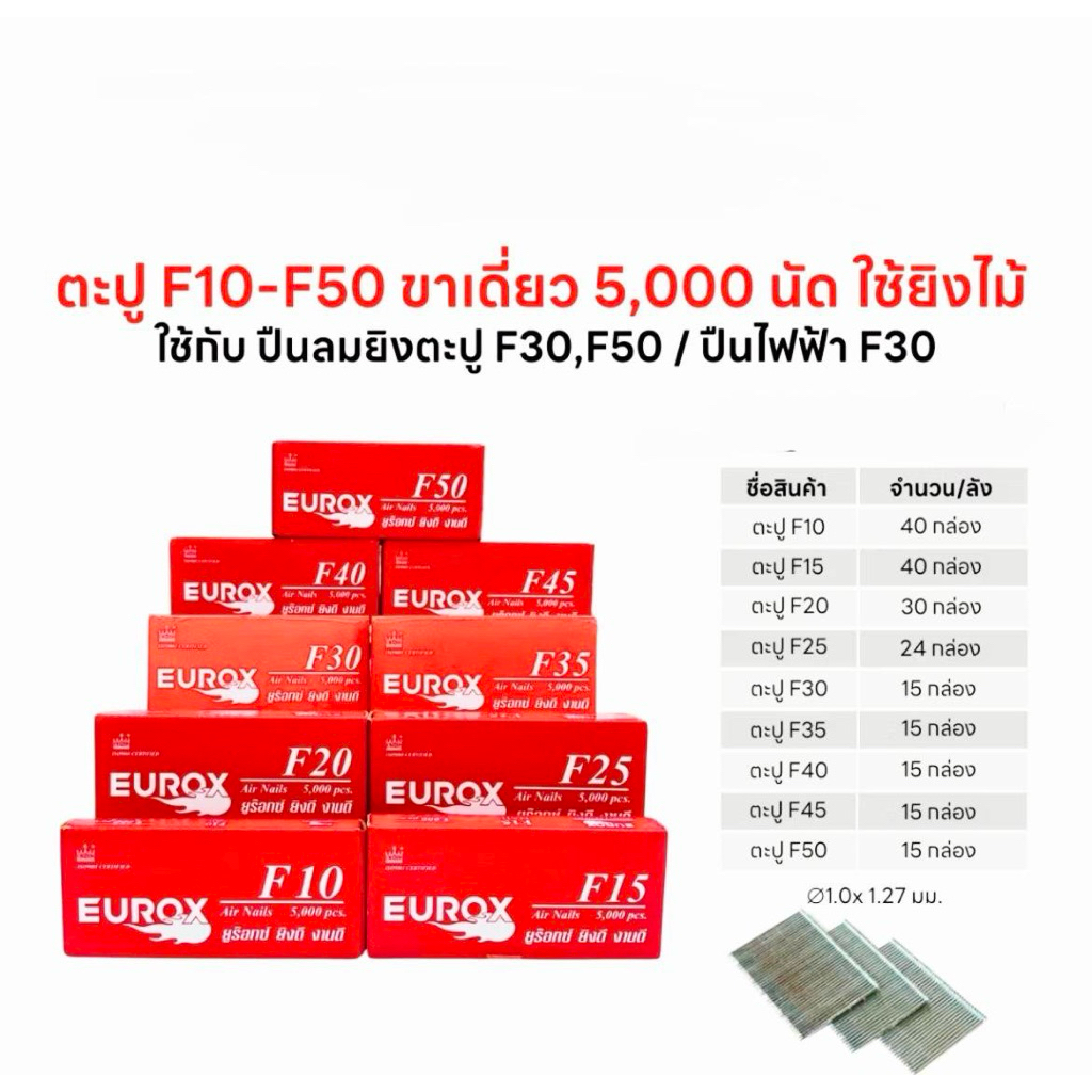 EUROX ตะปูขาเดี่ยว ลูกแม็ก ยิงไม้ ตะปูลม F10/F15/F20/F25/F30/F35/F40/F45/F50