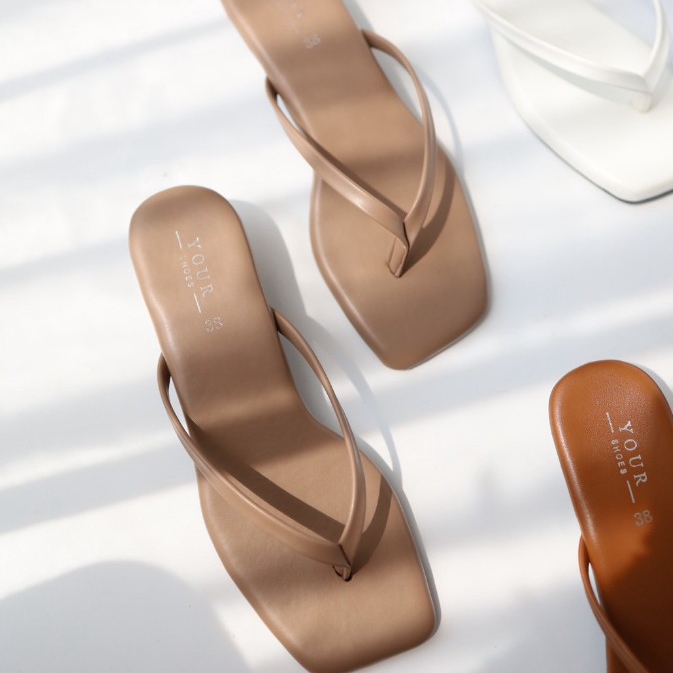YOURSHOES Z17 (เท้าอวบ เท้ายาว +1ไซส์*) / รองเท้าส้นสูง 1นิ้ว รองเท้าหูหนีบ รองเท้าหนังนิ่ม รูปที่ 7