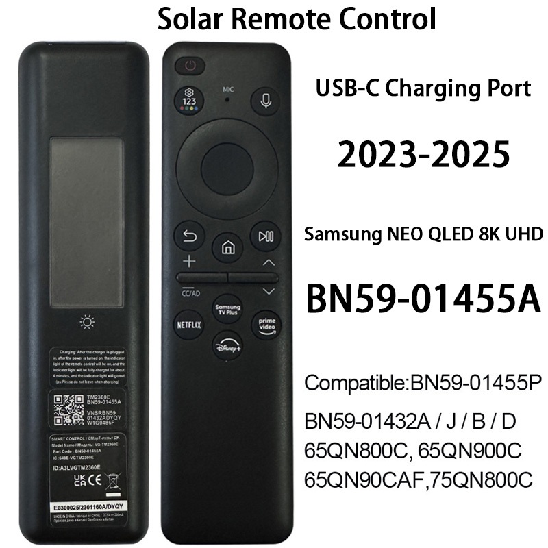 NEW SAMSUNG รีโมท SMART TV Solar สั่งงานด้วยเสียง ชาร์จไฟด้วยแสง USB-C สินค้าพร้อมจัดส่ง BN59-01455A FOR2023-2025