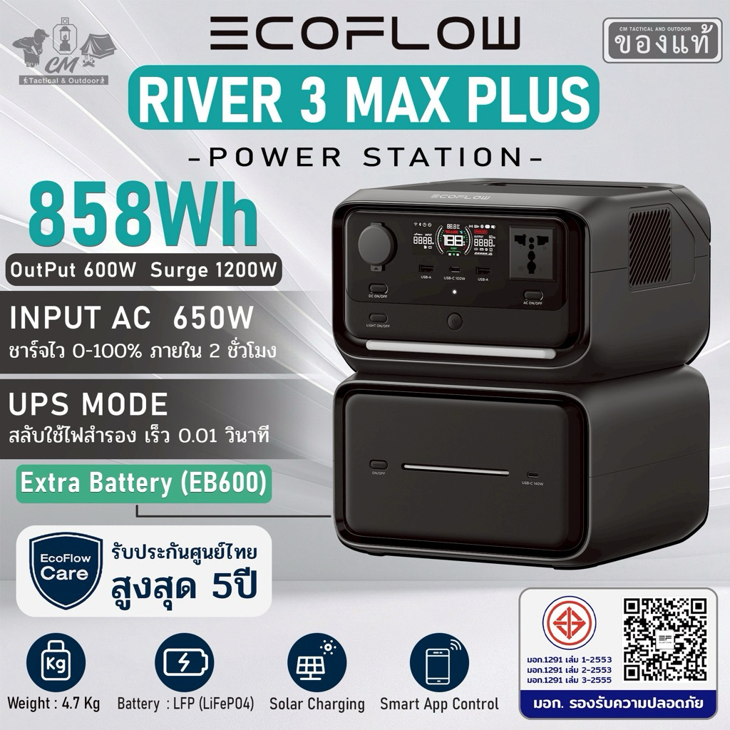 Power box EcoFlow RIVER 3 Max Plus แบตเตอรี่สำรองพกพาขนาดใหญ่
