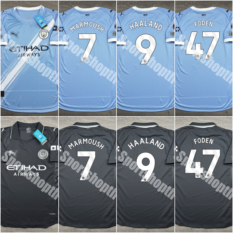PLAYER :  เสื้อฟุตบอล แมn ซิตี้ Home Away 2025/26 อาร์ม EPL เบอร์ชื่อ 7 MARMOUSH 9 HAALAND 47 FODEN