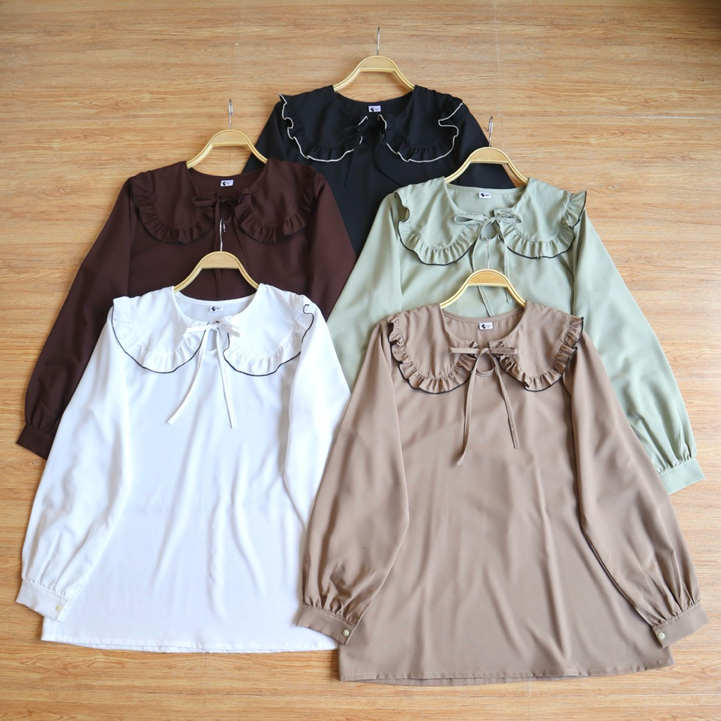 A375 เสื้อสาวอวบ คอบัวระบายขอบสีดำ/ขาว /อก 44