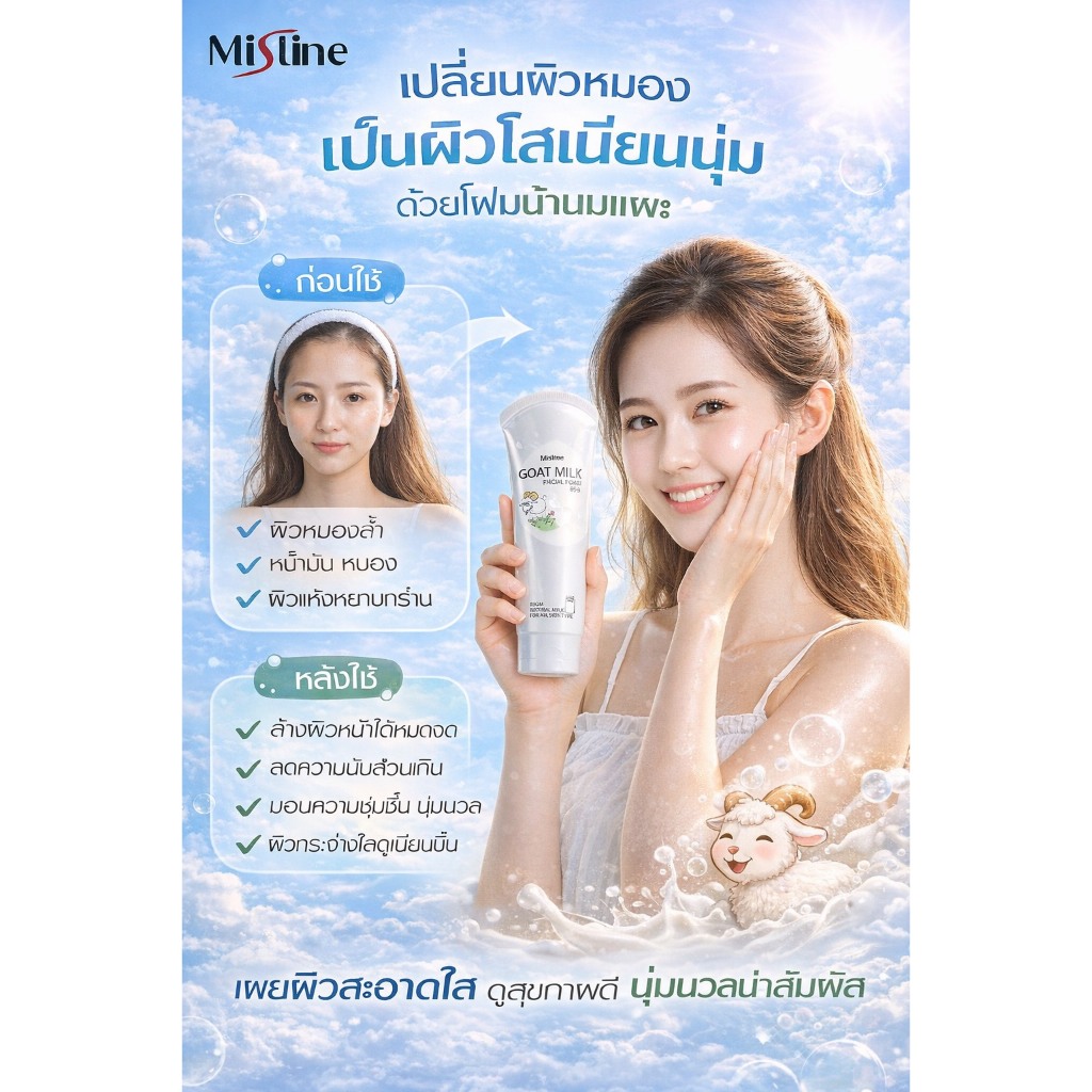 มิสทิน โกท มิลค์ โฟม Mistine Goat Milk Facial Foam โฟมล้างหน้านมแพะ.