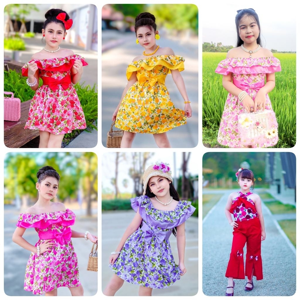 ชุดมินิเดรสย้อนยุค ชุดสงกรานต์ ลายดอกลูกสาว**ไม่รวมเครื่องประดับ**