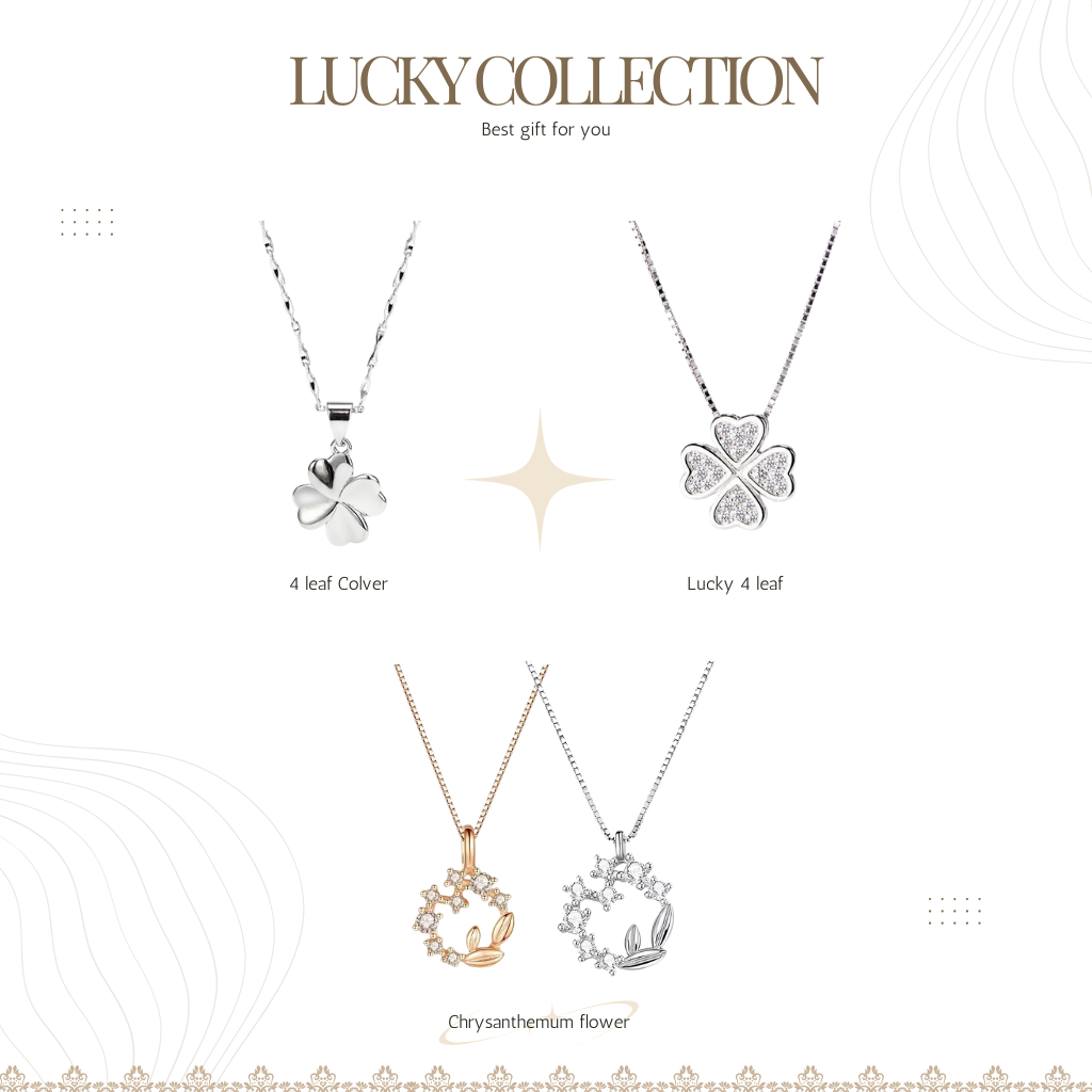 nnjew สร้อยคอ เงินแท้ 92.5% รวมรุ่น Lucky Clover and Chrysanthemum