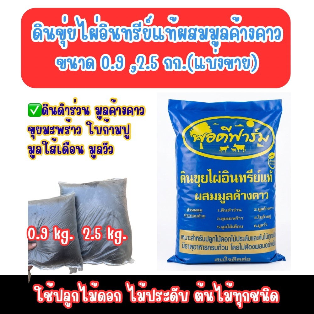 ดินขุยไผ่ผสมมูลค้างคาวแบบแบ่งขายมี 2 ขนาดให้เลือก 0.9,2.5 กก. ธาตุอาหารครบพร้อมปลูก ไม่ต้องผสมเอง
