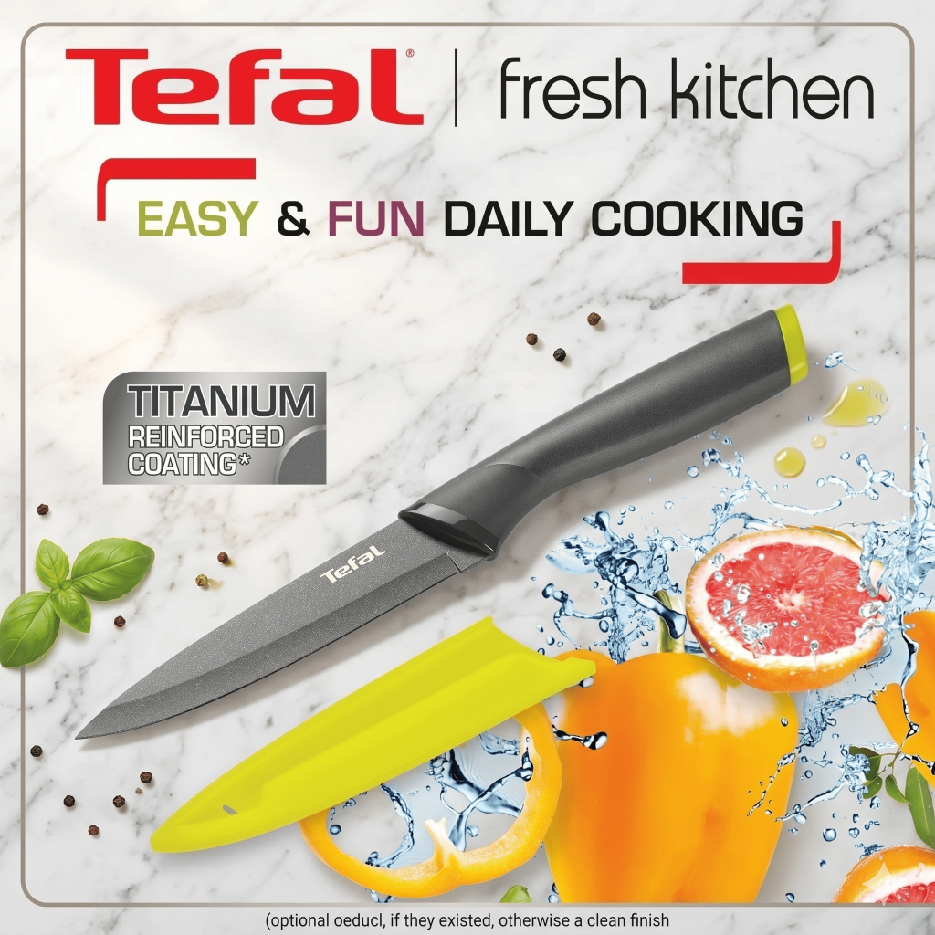 Tefal CW-Fresh Kitchen มีดทำอาหารสแตนเลส เคลือบไทเทเนียม 9/12 ซม. พร้อมปลอกมีด (Titanium Reinforced Coating)