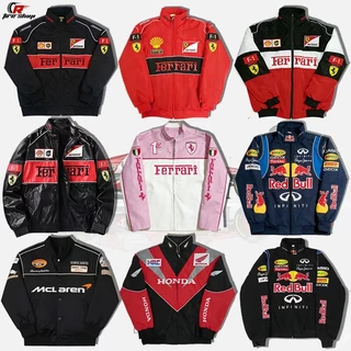F1 Ferrari เสื้อแจ็กเก็ตรถแข่ง ปักลาย เนื้อผ้า2ชั้น เสื้อกันลมกันน้ํา มีซิป สำหรับใส่ขับรถใส่เที่ยว ใส่ได้ทั้งชายและหญิง