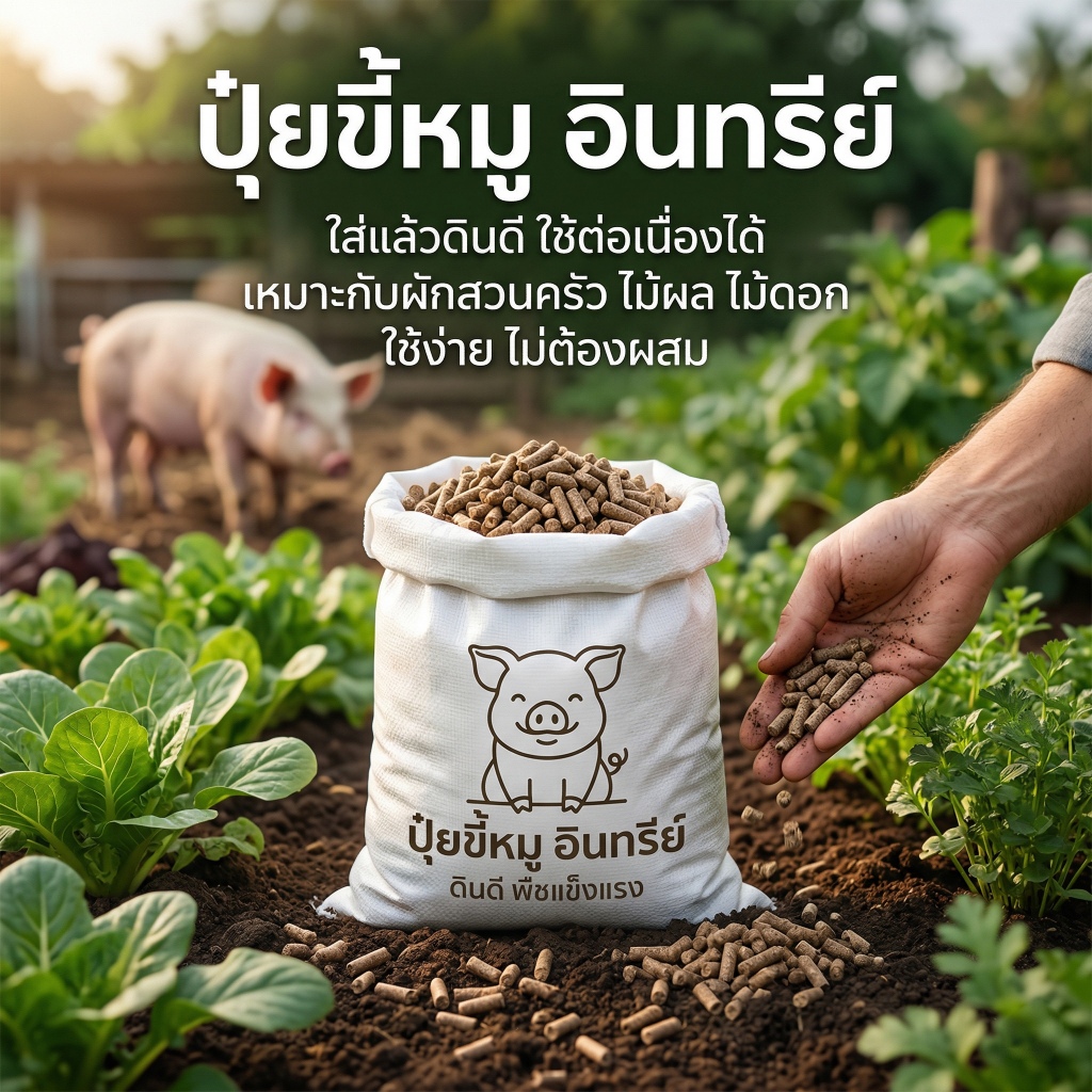 ปุ๋ยขี้หมูอัดเม็ด อินทรีย์แท้ บำรุงดิน เร่งโต ผักงาม ปลอดภัย ใช้ง่าย ขนาด 2 กิโลกรัม