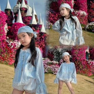 เสื้อเชิ้ตลูกไม้ แขนยาวคอบัวเด็กผู้หญิง งานสวยตรงปก