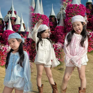 เสื้อเชิ้ตลูกไม้ แขนยาวคอบัวเด็กผู้หญิง งานสวยตรงปก