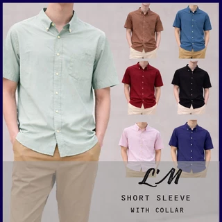 [เหลือ157฿ใส่โค้ดMAYINC30] แขนสั้น 11 สี!! เกาหลีฝุดๆ เสื้อเชิ้ตผู้ชาย คอปก แขนสั้น L'M men's style