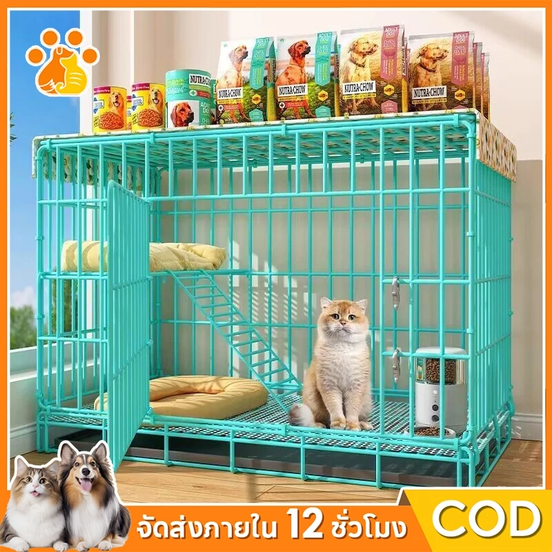 🐾[อายุการรับประกันที่ยาวนาน] กรงแมวพับได้ เหมาะสำหรับแมว กระต่าย ลูกไก่ กรงใหญ่ 2 ชั้น มีบันได แถมถาดรองฟรี