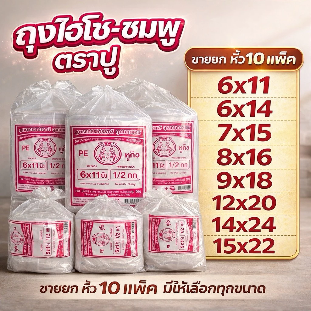 ถุง ถุงหิ้ว ถุงไฮโซ ถุงหิ้วไฮโซ ถุงPE ถุงตราปู ถุงpeปูชมพู (1X10ห่อ)(ขายยกมัด)(ปูชมพู/ยกมัด)