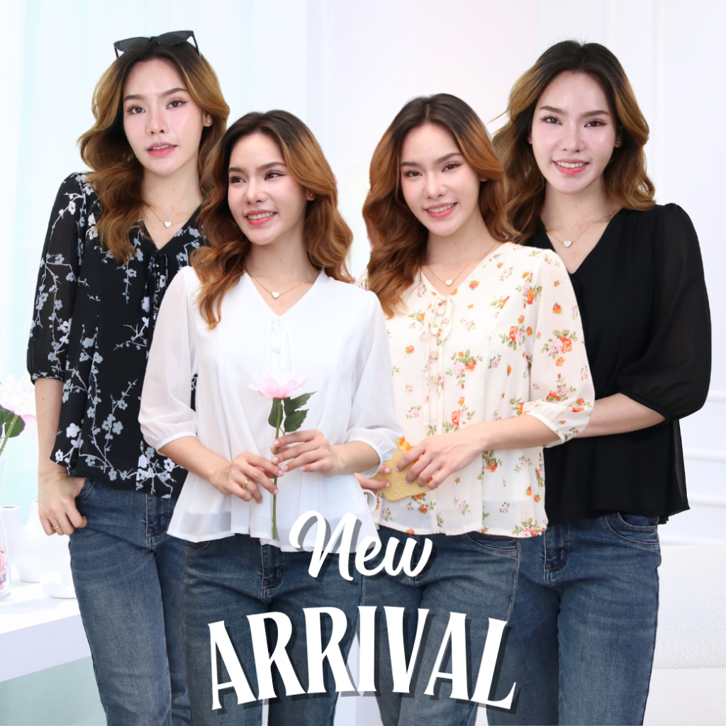 เสื้อสวย ผ้าชีฟองเนื้อทราย ซูซี่ ใส่สบาย แบรนด์ Bluecherry มีไซส์ 36 38 40 42 44 46 นิ้ว