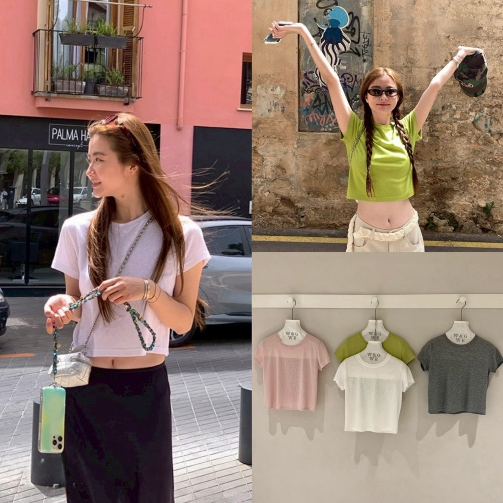 (พร้อมส่ง) เสื้อยืดคอกลมแขนสั้นทรงครอปรุ่น 9289 TAG WG.WE 🇰🇷