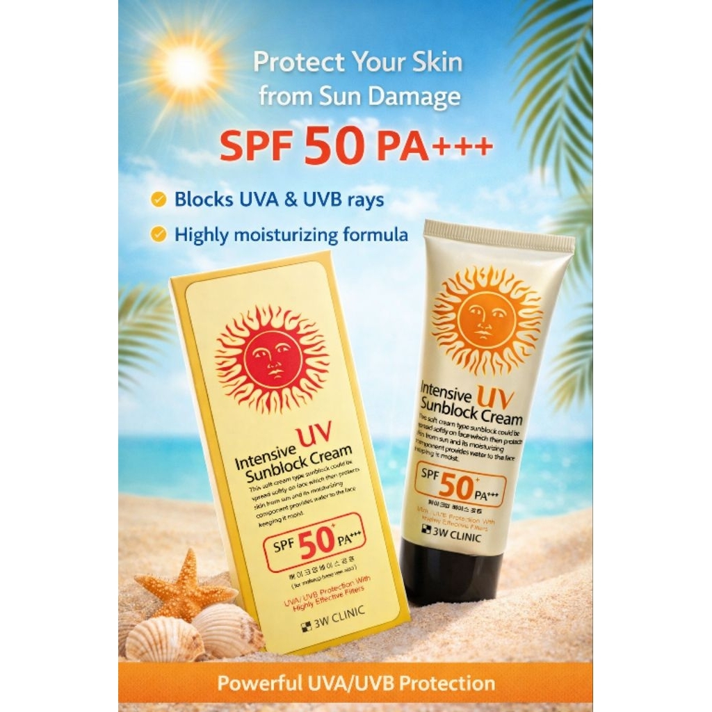 Intensive UV Sunblock Cream กันแดด ครีมกันแดด 3W SPF50PA++