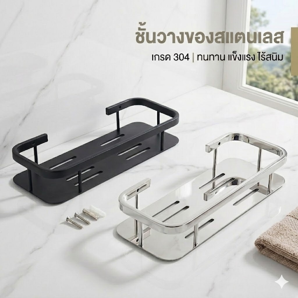 ชั้นวางของสเเตนเลส304 ชั้นวางเเชมพู ชั้นวางของในห้องน้ำ สีดำ สีสเเตนเลส