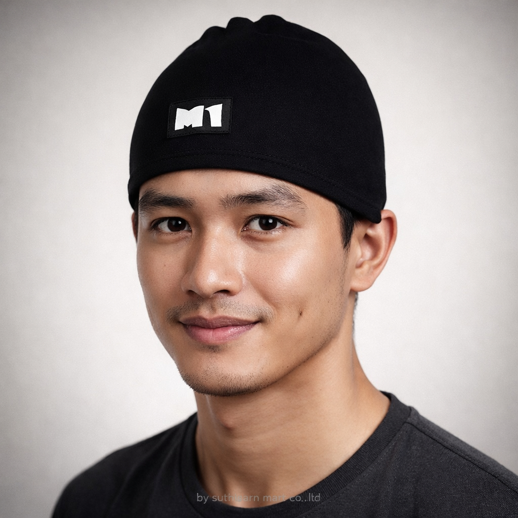 M1 หมวกโม่งครึ่งหัว สีดำ ผ้ายืดฟรีไซส์ ระบายอากาศดี ซับเหงื่อ ใส่สบายใต้หมวกกันน็อค 1 ชิ้น