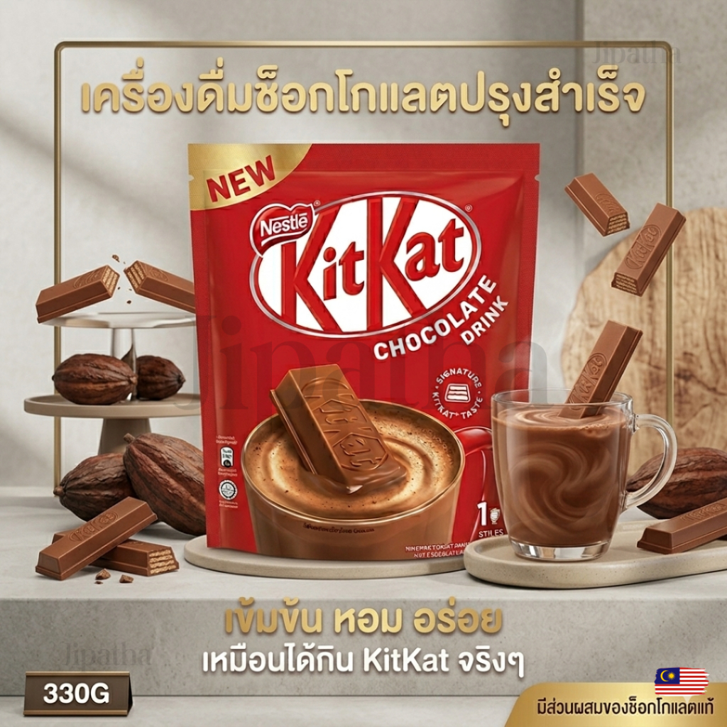 kitkat chocolate drink  10 stick ผงชงช็อกโกแลตคิทแคท 330 กรัม มีฮาลาล จากมาเลเซีย EXP.30/09/26