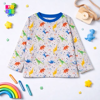KiddeeCrew ชุดนอนเด็ก สีเทาไดโนเสาร์ฟ้า ผ้าcotton 100% เหมาะสำหรับอายุ 1-12 ปี