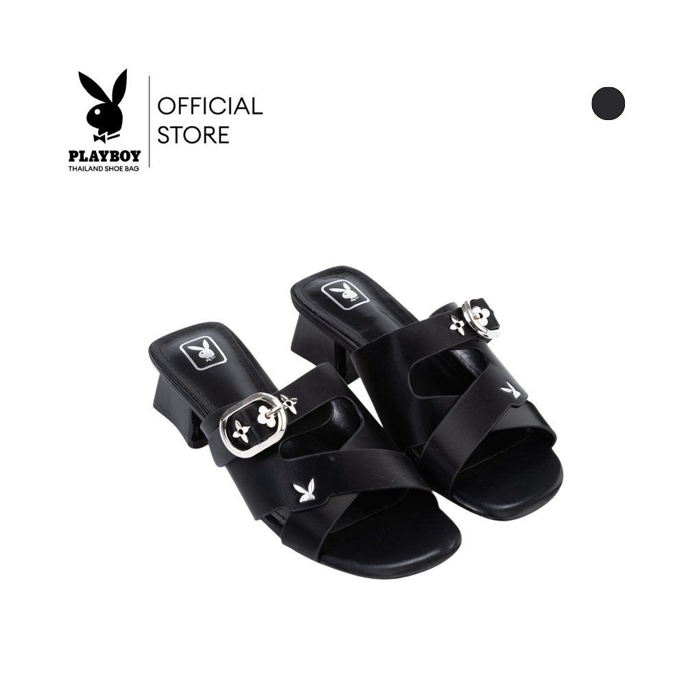 Playboy รุ่น Stellar Block Heel Sandals  รองเท้าแตะเสริมส้นบล็อก รหัสST-H261C1245  สี Classic Black