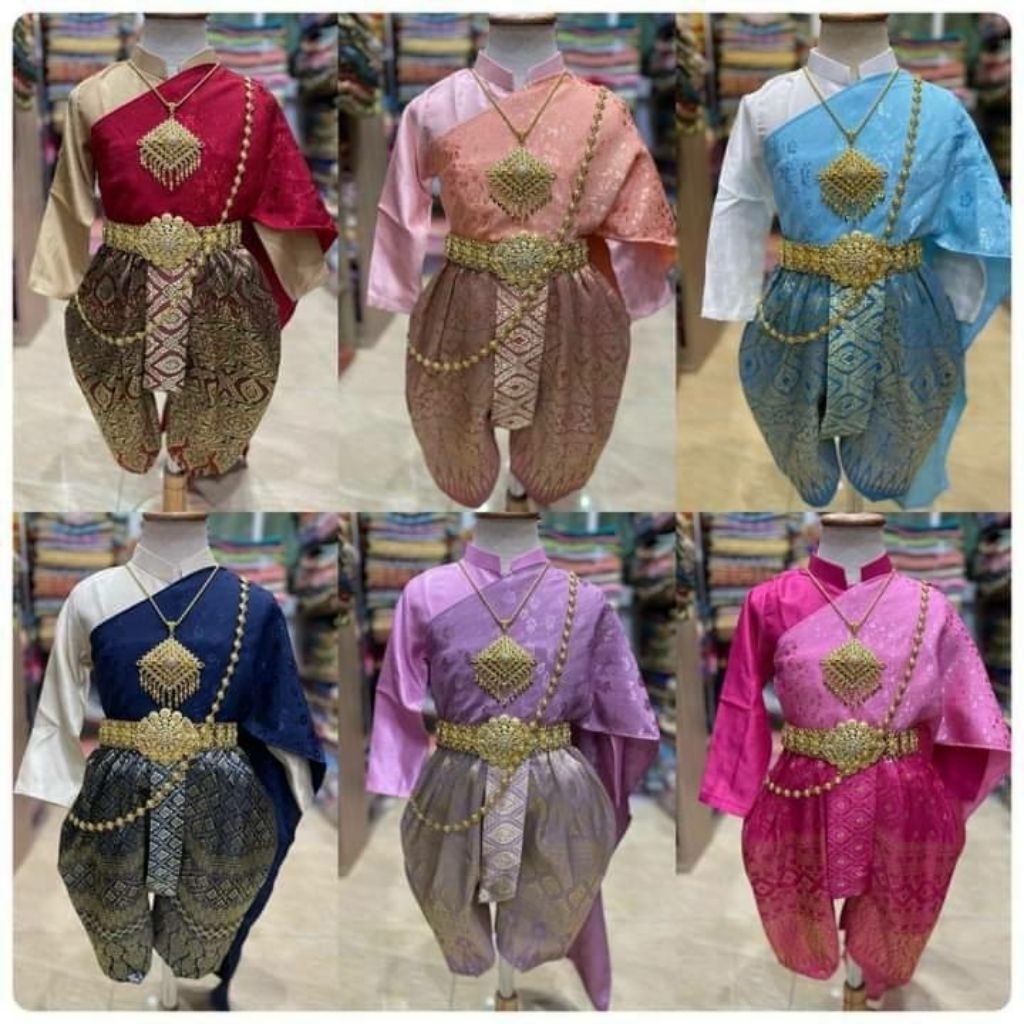 ชุดไทยเด็กหญิง ชุดแม่เกสรเด็ก เสื้อจิตรลดา โจงแพรวา ห่มสไบเจ๊ดการ์ด(เสื้อ+โจง+ผ้าคาด)ราคาไม่รวมเครื่องประดับ