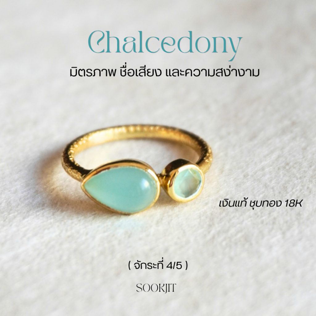 แหวนหินสีฟ้า บลูคาลซิโดนี+กรีนคาลซิโดนี 2 in 1 จักระ5/6 การพูด สื่อสารชัดเจน รวมถึงจิตใจที่ต้องการความปลอดภัย
