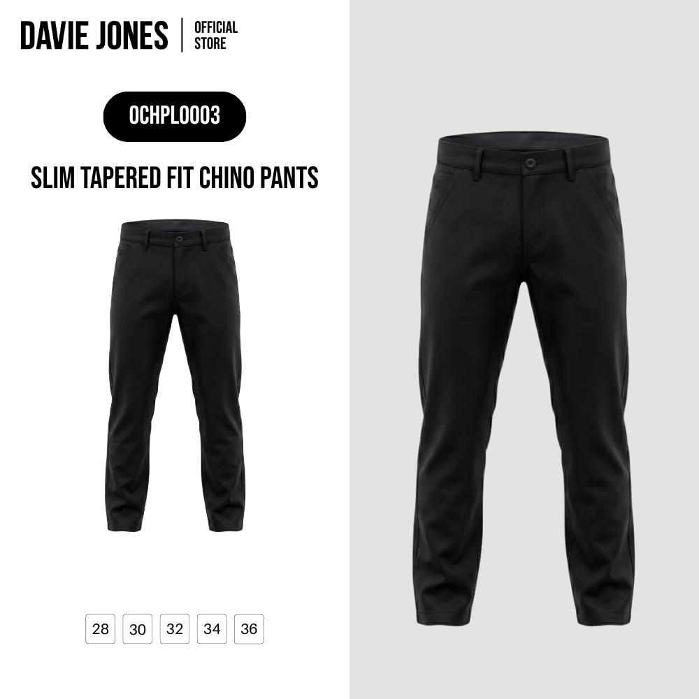DAVIE JONES [BE FEARLESS] กางเกงชิโนผู้ชาย Slim Tapered Fit Chino Pants สีดำ PL0003