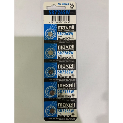 ถ่านกระดุม Maxell SR726SW,SR726 ,397  จำหน่ายยกแผง (แผงละ 5ก้อน)