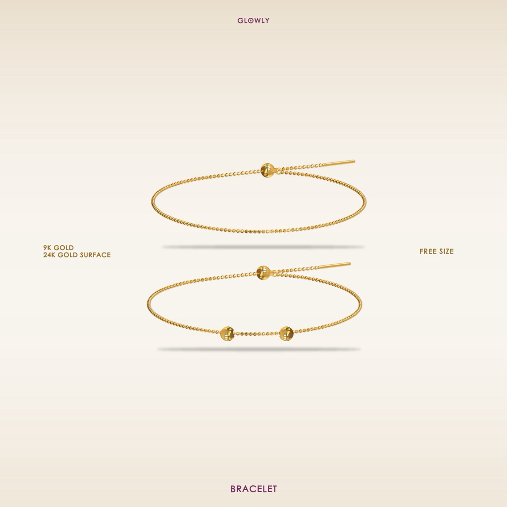 Glowly 9k Bracelet | สร้อยข้อมือเปล่า ไม่มีจี้ ทองแท้ 9k ชุบทอง 24k ปรับขนาดได้