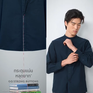 GQ Perfect Oxford™ Shirt - Mandarin Collar Grey เสื้อเชิ้ตคอจีนลุคใหม่ กว้างขึ้น สบายกว่า สีเทา