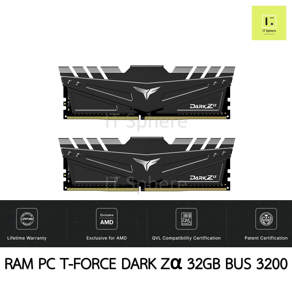 AMD RAM 32GB bus3200 Darkz Dark zα 16x2GB Bus 3200 32 gb แรม ryzen PC delta ddr4 T-force T force Tfo