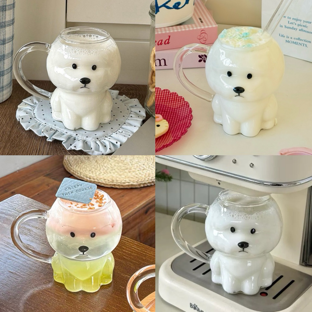 พร้อมส่ง แก้วน้ำ Little Puppy Bubble Glass Mug 560ml แก้วใส แก้วมัทฉะ โฮมคาเฟ่ แก้วกาแฟ แก้วน่ารัก Cafe ของขวัญ 71068