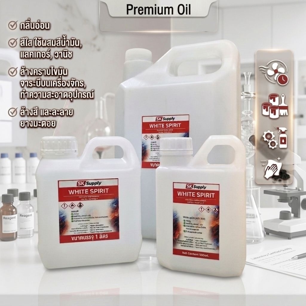 นำ้มัน White Spirit 5ลิตร,1ลิตร,500ml.(ไวท์สปิริต) ,WS-200 นำ้มันล้างพู่กัน,ผสมสีนำ้มัน