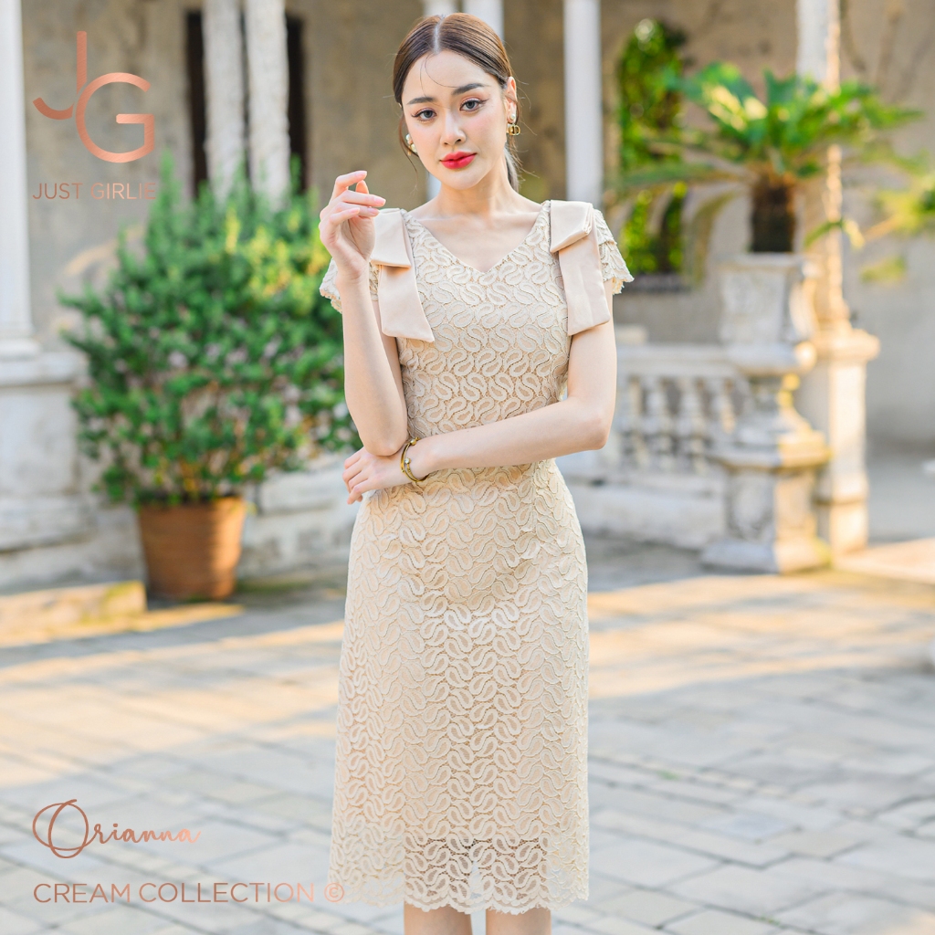 เดรสออกงานสีครีม ชุดลูกไม้สวยหรู ราคาดี มีไซส์ S-XL สำหรับทุกโอกาส