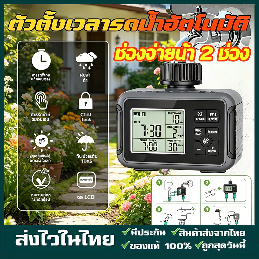 2-Outlets สมาร์ทชลประทานระบบรดน้ําน้ําอัตโนมัติจับเวลาโรยก๊อกน้ําท่อโปรแกรมเมอร์จับเวลาสําหรับสวนกลางแจ้ง