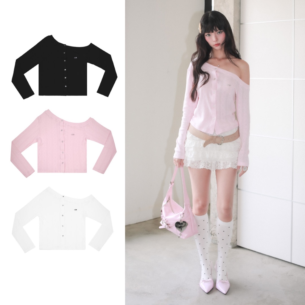 kome.offi เสื้อคาร์ดิแกนปาดไหล่ รุ่น faya top